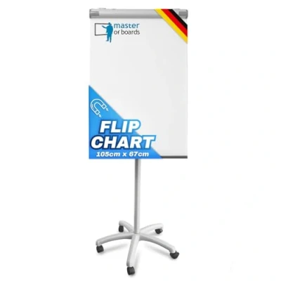Abbildung von MOB Flipchart Ständer Whiteboard fahrbar mit Rollenfuss 67x105cm Höhenverstellbar bis 210cm, Beschreibbar, Trocken abwischbar, magnetisch Flip Chart Magnettafel rollbar &amp; Armen Piranha