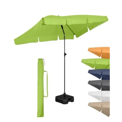 Abbildung von FARE Sonnenschirm Größe L rechteckig 200 cm Durchmesser UV Schutz 50+ für Balkon Garten Terrasse Sommer Titan Finish Knickvorrichtung Drehfeststeller inkl. Tragetasche (grasgrün)