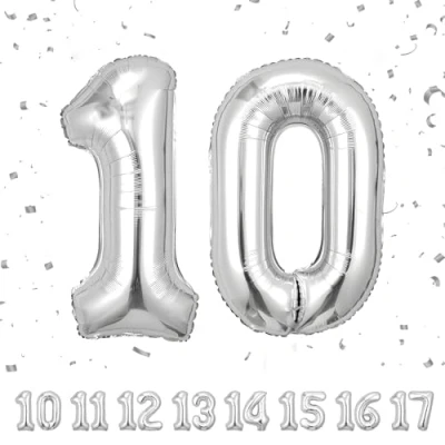 Abbildung von Geburtstag zahlen luftballon 10 jahre Silber Folienballon XXL Riesen in 40&quot; 101cm Geburtstagsdeko Ballon Zahl Deko zum .Fliegt mit Helium