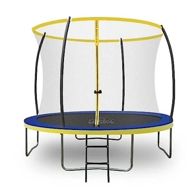 Abbildung von Zero Gravity Outdoor Trampolin Ø 183, 244, 305, 366, 427cm TÜV geprüfte Gartentrampoline inkl. Leiter Sturmsicher in 5 Minuten Aufbauvideo (305cm / 10ft Blue Yellow)