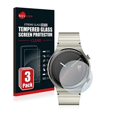 Abbildung von Savvies Panzer Schutz Glas für Huawei Watch GT 2 Porsche Design (3 Stück) 9H Hartglas, Anti Fingerprint, Displayschutz
