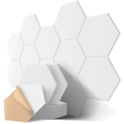 Abbildung von Hexagon Akustikplatten Selbstklebend, 18 Stück Hohe Dichte Schallabsorber für Decken /Tür /Wanddekoration und Akustische Behandlung, Studio/home/Gaming Deko (30x26x0.9cm)