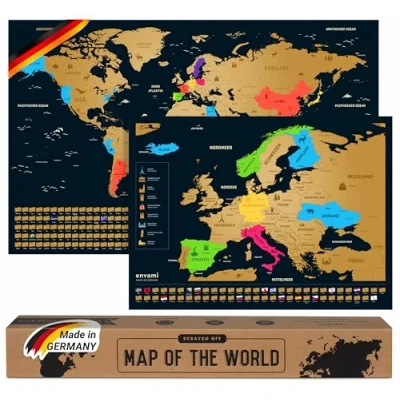 Abbildung von envami® Weltkarte zum Rubbeln I Mit Europakarte Deutsch Gold 68x43cm Scratch off Map Landkarte Freirubbeln Rubbelweltkarte Freikratzen
