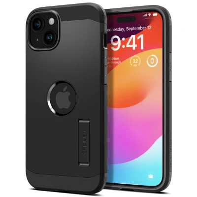 Abbildung von Apple iPhone 15 Hülle MagSafe Kunststoff Spigen Hard Case/Backcover Handyhülle Schwarz