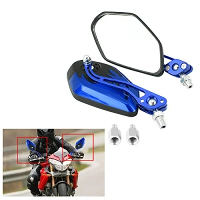 Abbildung von Motorrad Rückspiegel, Lenkerendkappe für Motorrad, Seitenspiegel, Universalansicht, aus Aluminiumlegierung, Flamme, Blau, 2 Stück