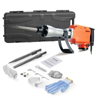 Abbildung von VEVOR Hochleistungs Betonbrecher Abbruchhammer 2200 W, 1 1/8 Zoll / 28,6 mm Elektroabbruchhammer, Bohrhammer Betonhammer Stemmhammer 1400 BPM, inkl. Spitzmeißel, Flachmeißel, für Schiefer, Beton usw.