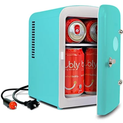 Abbildung von Koolatron Retro Mini kÃhlschrank 4 Liter Kühlschrank für Schlafzimmer 6 Dosen kleiner Hautpflege,Lebensmittel,Getränke, Kosmetik,Kinder,Zuhause,Auto &amp; Reisen,12 V DC Netzkabel,Aqua
