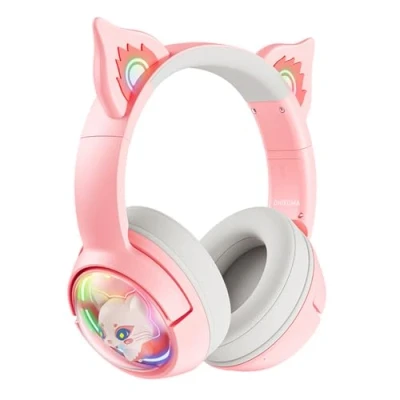 Abbildung von Bluetooth Katzenohr Kabellos Kopfhörer, Cat Ear Gaming Headset mit Mikrofon Pink RGB LED Licht Wireless Kopfhörer Katzenohren HD Stereo Sound für PC TV Tablet Spielkonsolen (Rosa)