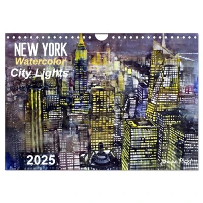 Abbildung von New York Watercolor Citylights (Wandkalender 2025 DIN A4 quer), CALVENDO Monatskalender