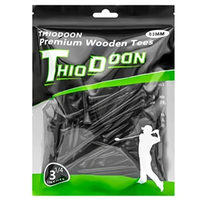 Abbildung von THIODOON Golf Tees,83mm weniger Reibung, Holz Tees, Training für Golfspieler, professionelle Tees aus Naturholz, 100 Stück Schwarz