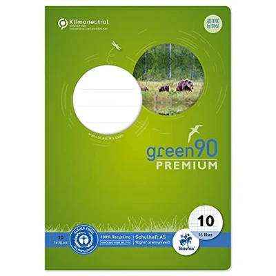 Abbildung von 10 x Staufen Schulheft Green A5 kariert mit Rand Lineatur 16 Blatt