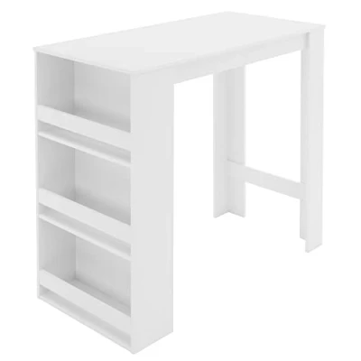 Abbildung von ML Design Bartisch mit 3 stufigem Regal, Weiß, 117x106x57 cm, viel Stauraum, Modern, Stehtisch Ablagefläche, Bartresen Bistrotisch Tresentisch Bartheke Küchentheke Küchentisch Frühstückstisch