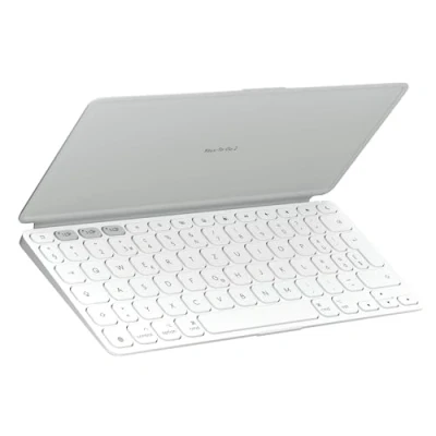 Abbildung von Logitech Keys To Go 2, mobile Bluetooth Tastatur für Tablets mit integriertem Schutzcover, schlanke, kabellose Windows, Android, Linux, iPad, iPhone, Mac, Apple TV, DEU QWERTZ Hellgrau