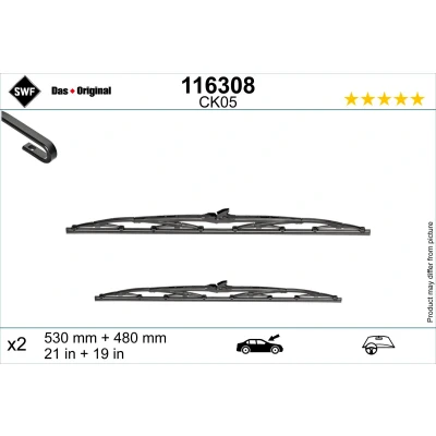 Abbildung von Scheibenwischer Swf 116308 530, 530mm vorne Bügelwischblatt für Linkslenker VOLKSWAGEN: Golf 3, 4 Cabrio, 3 MAZDA: 323 F 6