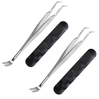 Abbildung von EasyULT 2 in 1 Profi Zeckenzange, Edelstahl Zeckenpinzette und Zeckenhaken, Zeckenentferner, Premium Zeckenschutz mit Lederbeutel für Mensch Kinder Hund Katzen(2 Stück)