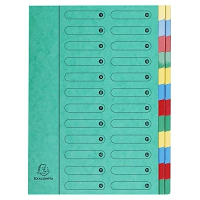 Abbildung von Exacompta 5124E Premium Ordnungsmappe aus extra starkem Colorspan Karton DIN A4 24 vollfarbige bunte Fächer mit Organisationsdruck und dehnbarem Rücken Ringmappe Register Mappe grün