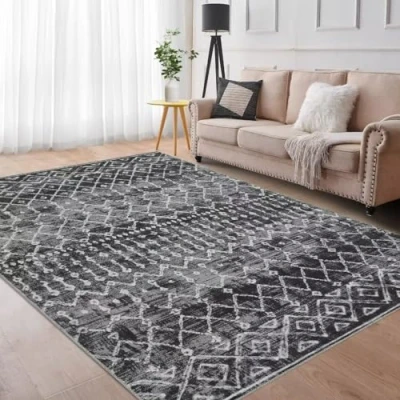 Abbildung von Auton Boho Teppich, Moderner Neutraler Teppich für Schlafzimmerdekoration Wohnzimmer Dekorationsideen Spielzimmer 80 x 150 cm Grau