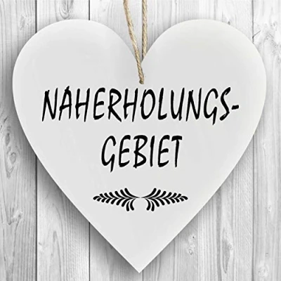 Abbildung von Herzschild Holzherz Holzschild 16 x cm Naherholungsgebiet weiß Dekoschild Wandschild Schild Holz Garten zuhause