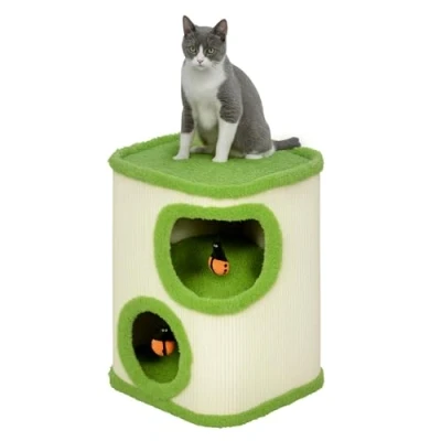 Abbildung von Kratztonne, 52 cm hoch Katzentonne mit 2 Höhle, Kratzbaum für Katze bis 5 kg
