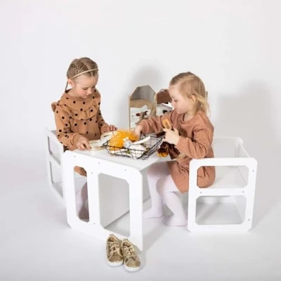 Abbildung von Sweet Home From Wood Spieltisch Set aus Holz, für Kleinkinder, Vorschul Lerntisch, Entwöhnungstisch, Kinderspieltisch (weiß)