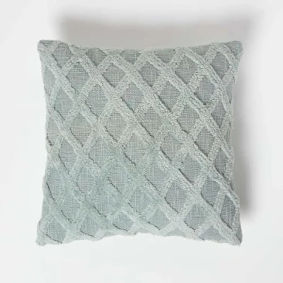 Abbildung von Homescapes Grünes Dekokissen Baumwolle 45x45 cm, Boho Kissen tuft, geometrisch Gemustert