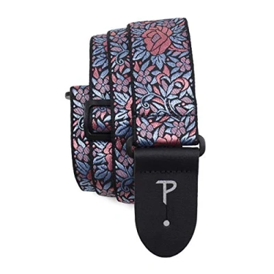 Abbildung von Perri&#039;s Leathers Ltd. Gitarrengurt Nylon Jacquard Blumenmuster Rosa Blau Einstellbar Für Akustik /Bass /Elektrogitarren Hergestellt in Kanada (TWS 7275)