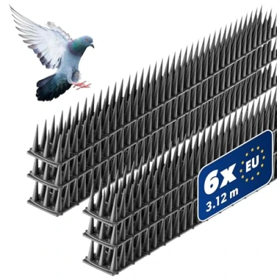 Abbildung von KADAX 6 Stück Vogelabwehr Spikes, Kunststoff, 51x4x3,5 cm, 3 reihig, für Tauben, Katzen, Marder, Zaun, Balkon, Dach, Fensterbank, robust und wetterbeständig, frei zuschneidbar, Anthrazit