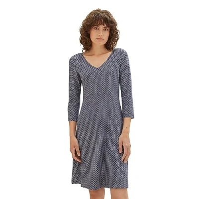 Abbildung von TOM TAILOR Damen 1038897 Jersey Kleid mit Muster &amp; V Ausschnitt, 32108 navy Geometrical Design, 38