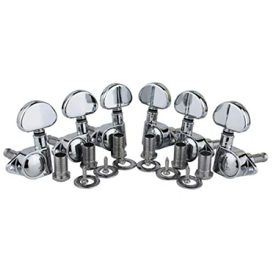 Abbildung von Guyker Guitar Machine Heads (3L + 3R Handed) 1:21 Sealed Tuners Tuning Key Pegs with Big handle Replacement for Electric, Folk or Acoustic Guitars Chrome, GK102C