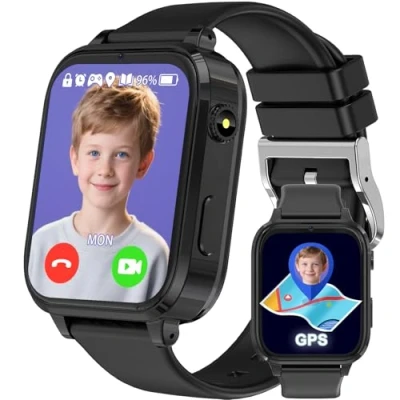 Abbildung von LITEYPP Smartwatch Kinder, 4G Kinder mit GPS und Telefon, Kinderuhren, WLAN, SOS, Wecker, Schulmodus, Wasserdicht, Geschenke für Jungen Mädchen, Armbanduhr Junge(Schwarz)