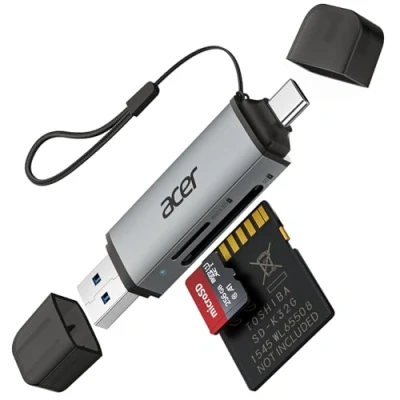 Abbildung von acer SD Kartenleser, Dual USB 3.0 C Stecker Kartenlesegerät, Aluminium OTG Adapter Card Reader Speicherkartenleser für SD/Micro SD/TF/SDHC/SDXC, iPhone 15 16/Android/Windows/macOS usw.