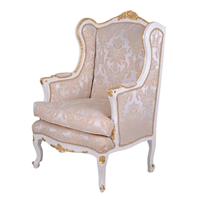 Abbildung von Ohrensessel Barock Salon Sessel Creme Armlehnstuhl Holz gepolstert Ohrenbackensessel cat560d27 Palazzo Exclusiv