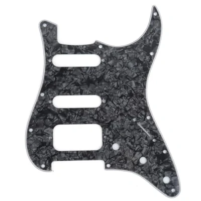 Abbildung von Musiclily Pro 11 Löcher Round Corner HSS Strat Schlagbrett Gitarren Pickguard mit 2 Schrauben Humbucking Pickup Mount für Fender American/Mexican Stratocaster E Gitarre,4 lagig Black Pearl