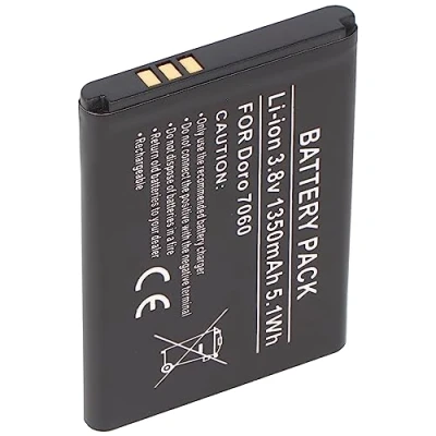 Abbildung von Akku passend für Doro 7060, DBS 1350A Li ion, 3,8V, 1350mAh, 5,1Wh, ca. 53 x 38,5 5,6mm