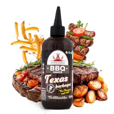 Abbildung von Poppamies BBQ Sauce Texas Barbeque Rauchiger und würziger Geschmack, perfekt zum Grillen, Dippen für Marinaden Glutenfrei, Vegan 360 g