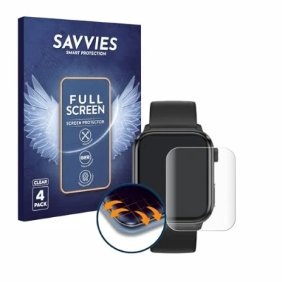 Abbildung von Savvies 4 Stück Full Screen Schutzfolie für ICE Watch smart 2.0 1.96&quot; Cover Displayschutz Folie [3D Curved, Transparent]