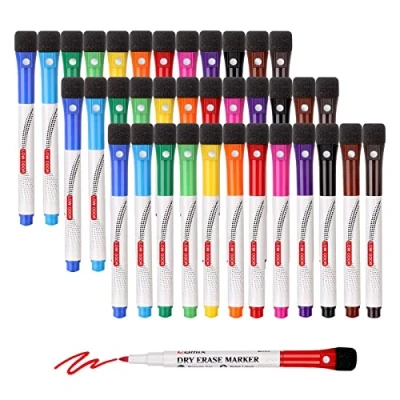 Abbildung von Comix Whiteboard Marker Magnetisch mit Feiner Spitze, Stifte Abwischbar Radierkappe, Geruchsarmer Dry Erase 36 Großpackungen, 12 Farben, für Kinder und Lehrer