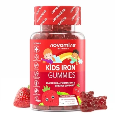 Abbildung von Eisen Gummibärchen Nahrungsergänzungsmittel für Kinder Energie &amp; Immunsystem Stärken Vegan 1 Monatsvorrat 30 Eisentabletten zum Kauen Fruchtgummis von Novomins