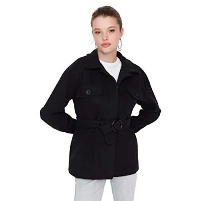 Abbildung von Trendyol Damen Oversize Basic Plain Webstoff Mantel Coat, Schwarz, 38 EU