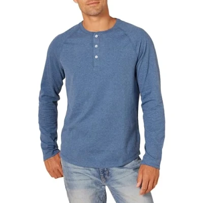 Abbildung von Amazon Essentials Herren Langärmeliges Henley Shirt, Schmale Passform, Blau Heide, XXL