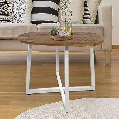 Abbildung von kreatives Wohnen Couchtisch rund 60 cm Wohnzimmer Tisch Beistelltisch Cannes Metall Gestell, Holz, reinweiß Tabacco, Extra breit