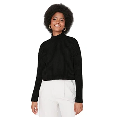 Abbildung von TRENDYOL Damen Rollkragenpullover, Einfarbig, Oversize Sweatshirt, Schwarz, S EU