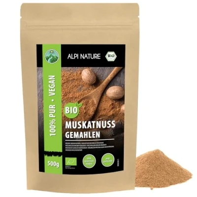 Abbildung von Bio Muskatnuss gemahlen (500g), Muskatnüsse gemahlen, Pulver aus kontrolliert biologischem Anbau, Muskatnusspulver laborgeprüft, 100% rein und naturbelassen