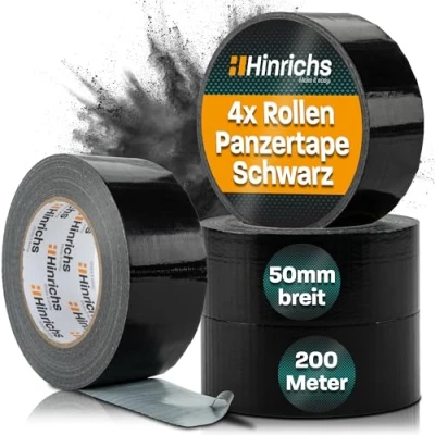 Abbildung von Hinrichs Klebeband 4 Rollen Panzerband schwarz 50m 50 m x mm plus Cuttermesser