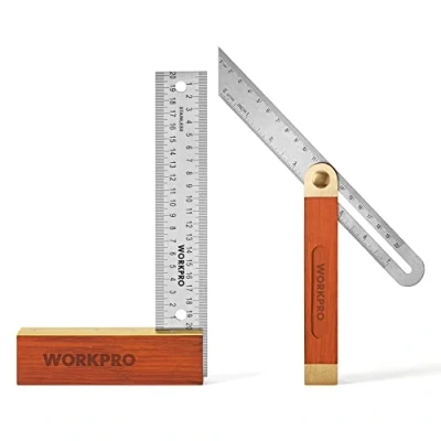 Abbildung von WORKPRO Schreinerwinkel, 2 teilig, Anschlagwinkel, 200 mm, verstellbare Gleitschräge 230 Hartholzgriff, Edelstahlklinge für Handwerker, Holzbearbeitung