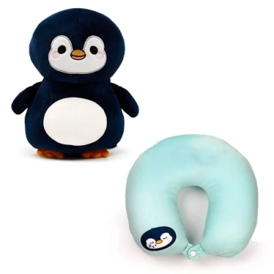 Abbildung von Puckator Reisekissen mit Plüsch 2 in 1 Pinguin Swapseazzz, blau, Standard