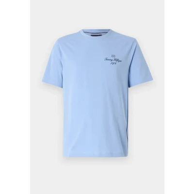 Abbildung von Tommy Hilfiger Outline FLAG Script TEE Unisex Tshirt print, Größe: XS, Cloudy blue