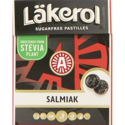 Abbildung von 4 Boxen à 25 g Läkerol Salmiak Stevia Original Schwedisch Zuckerfrei Salzige Lakritz Pastillen Tropfen Dragees Süßigkeiten