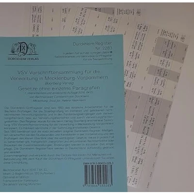Abbildung von DürckheimRegister VSV MECKLENBURG VORPOMMERN, BOORBERG Verlag: 120 Registeretiketten (sog. Griffregister) für die Mit den wichtigsten Gesetzen ... Verlag