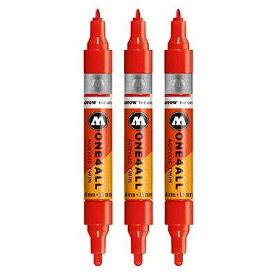 Abbildung von Molotow One4All Acrylic Twin Marker (Strichstärke 1,5 mm und 4 mm, hochdeckend permanent) 3 Stück Farbe 013 verkehrsrot